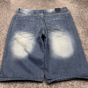 VTG Baggy Denim Shorts Men's 38 Y2K Blue Skater Faded Distressed 11.5" OPENING